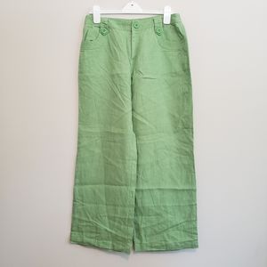 BASS 100% Linen green wide leg pants Size 6